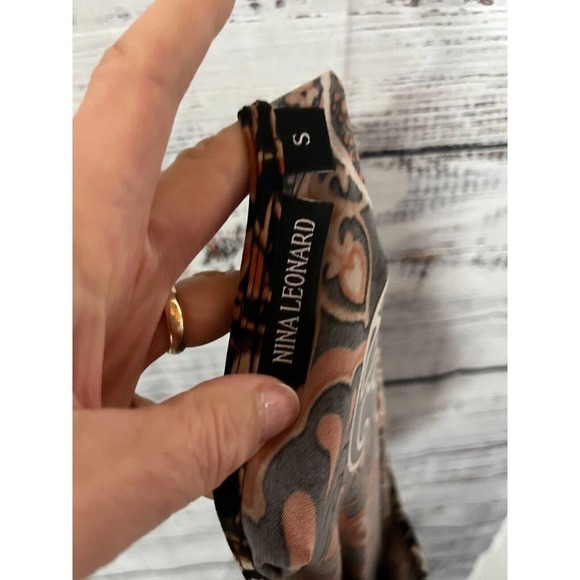 Nina Leonard Tunic Dress sz Small Black Brown Paisley Lace Boho Wedding Dinner - Picture 13 of 13